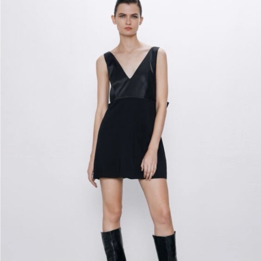 NWT Zara Mini Black Dress With Bow Detail 9344/129/800